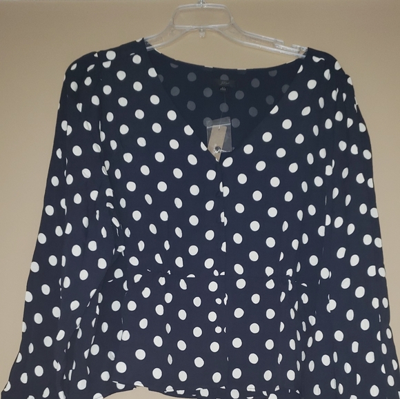 Long sleeve peplum top in crepe polka dot - Picture 2 of 4